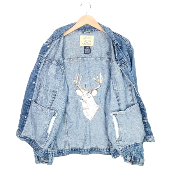 Elk Canyon Embroidered Deer Buck Denim Jean Jacket Hunting Men's Large - Picture 12 of 15